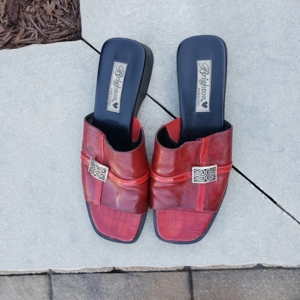 Brighton Beth Leather Slide On Red Size 8M